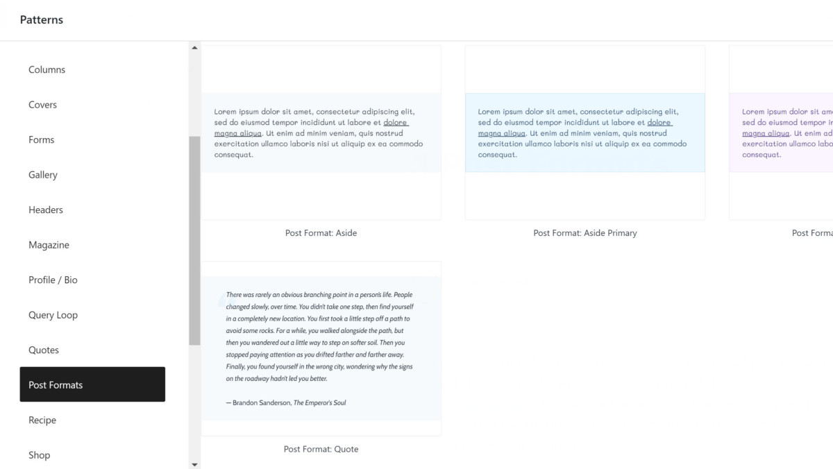 post-format-patterns How Do Post Formats Fit Into a Block Theme World? design tips