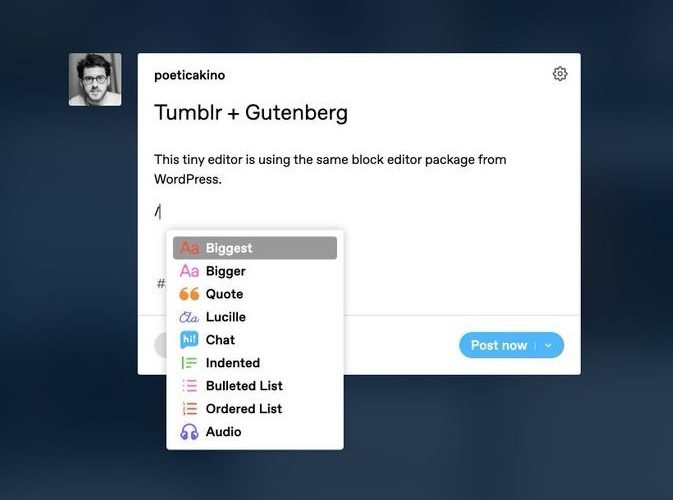 IRC WEB Services tumblr-gutenberg-673x500 Gutenberg Editor Now In Testing On Tumblr and Day One Web Apps tumblr-gutenberg-673x500 Gutenberg Editor Now In Testing On Tumblr and Day One Web Apps design tips